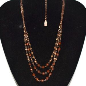 Vtg 1928 Multi Strand/Color Beaded Brass Tone Link Chain 16" Grunge Necklace